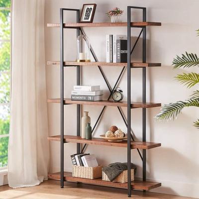 China (Others) Vintage Adjustable Distressed Industrial Rustic Bookcases With Metal Shelf And Solid Wood Panel for sale