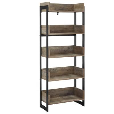 China (Other) Adjustable Urban Industrial Metal and Wood 5-Shelf Bookcase in Gray and Black Color for sale