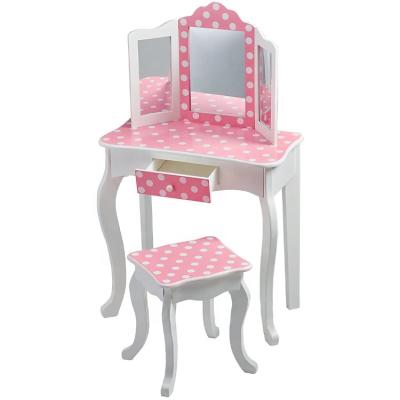 China Modern Modern Gisele Polka Dot Wooden Kids Dressing Table With Triple Mirror And Stool for sale