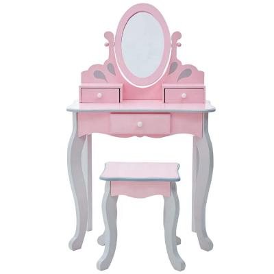 China Modern Kids Little Princess Rapunzel Wooden Vanity Set With Mirror And Chair for sale