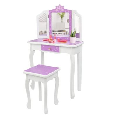 China Hot Sales Customized Wholesale Modern Kids Makeup Vanity White Wooden Table With Stools for sale