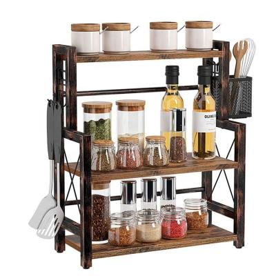 China Sustainable Rustic Brown 3-Tier Kitchen Spice Storage Rack for sale