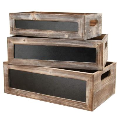 China Customized Sustainable Vintage Brown Wooden Storage Box Rectangular With Chalkboard And Handles for sale