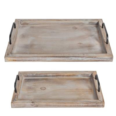 China Rustic Wooden Food Storage Europe Vintage Serving Trays With Handles for sale