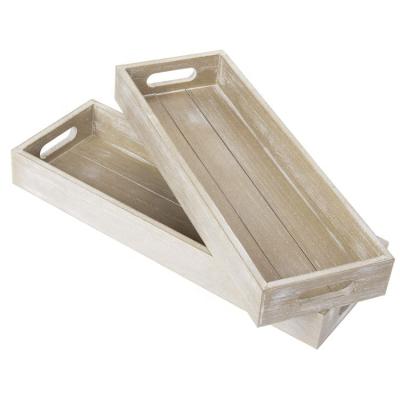 China Europe Rustic Wooden Decorative Rectangular Serving Display Storage Trays With Handles for sale