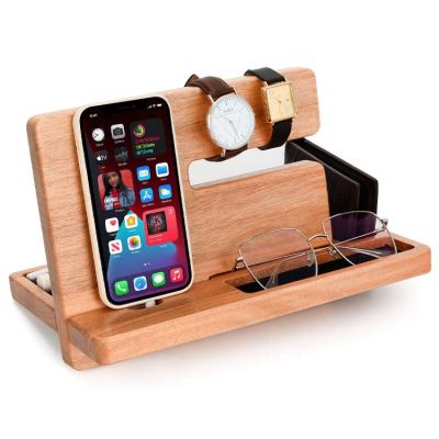 China Adjustable Wooden Phone Docking Station for Men's Nightstand Organizer for Bedside Table Charging Watch Stand Wallet Holder for sale