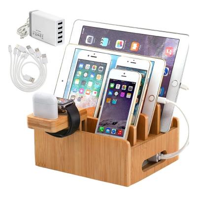 China Adjustable bamboo charging station for multiple devices with 5 USB port charger for sale