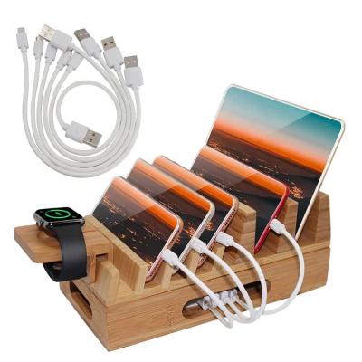 China Adjustable Bamboo Charging Station for Multiple Devices, Bedside Organizer Holder for Cell Phone, Tablet and Watch for sale