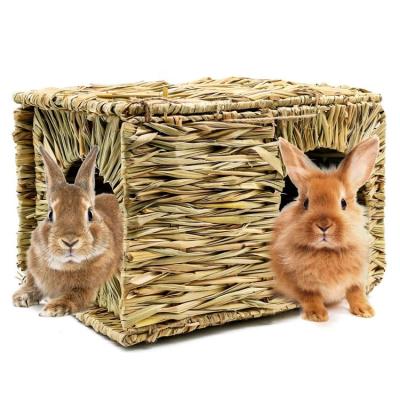 China Extra Large Breathable Grass House For Rabbits , Hand Crafted Natural Grass Hideaway Foldable Bed Hut With Openings for sale