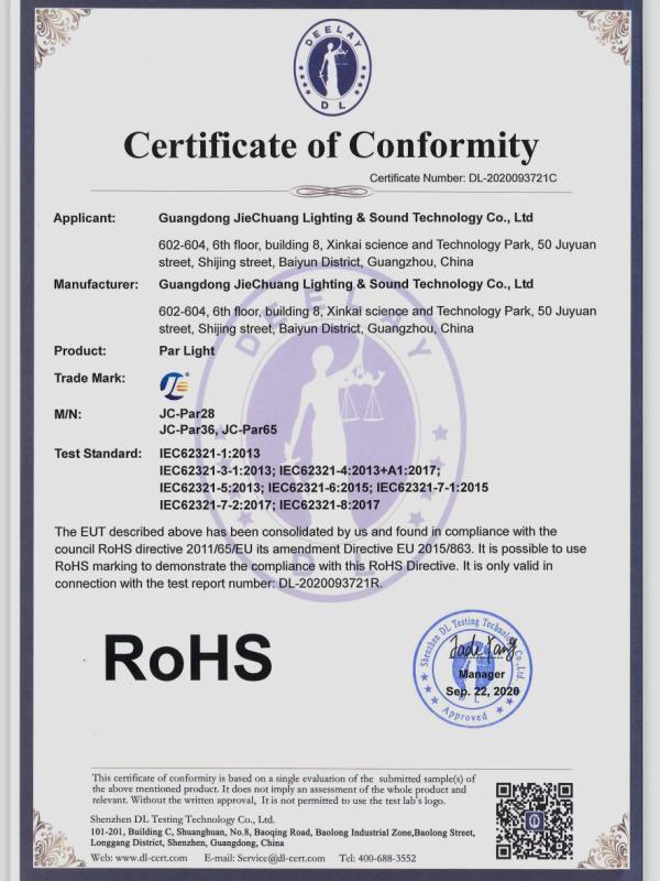 RoHS - Guangzhou Jiechuang Stage Lighting Equipment Co., Ltd.