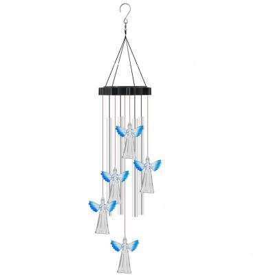 China Modern Outdoor Waterproof Light Fixtures RGB Angel Solar Wind Chimes LED Hanging WindChime Solar Powered for sale