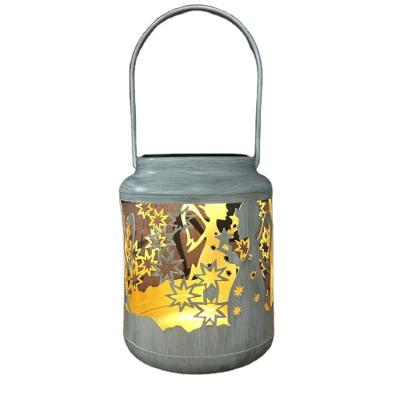 China Outdoor Solar Iron Christmas Lights Decoration LED White And Gold Lantern for sale