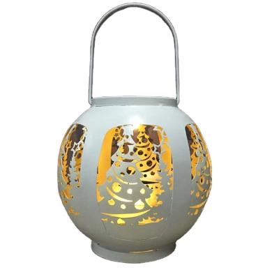 China Outdoor Decoration White and Gold Iron Solar Christmas Tree LED Lantern for sale