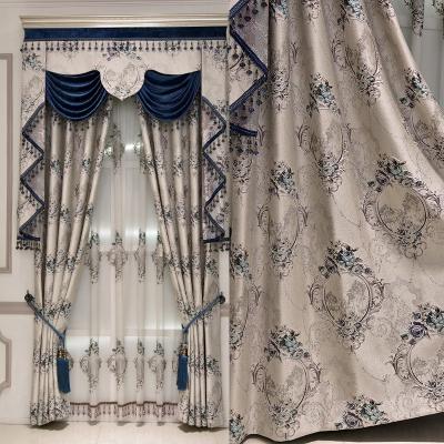 China Luxury White Blackout Jacquard Design Blackout Window Curtains Set With Drapery For Living Room In Stock for sale