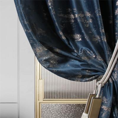 China Blackout /Goldern Blue Bronzing Art Curtains For Living Room Luxury Velvet Curtain Fabric Shiny Blackout Window Drapes For Bedroom for sale