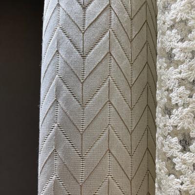 China Blackout French cream chenille curtain finished villa living room high shading herringbone pattern curtain fabric for sale