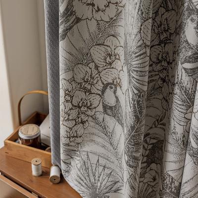 China Blackout gray printing Chenille blackout fabric flroal window for bedroom living room curtains for sale