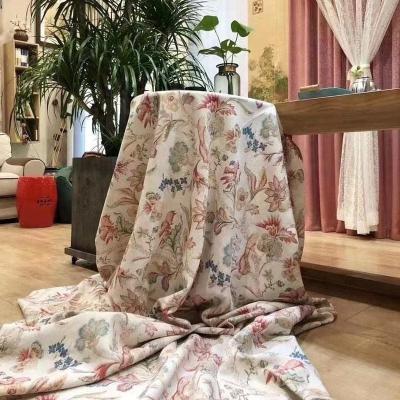 China Nordic American pastoral curtain blackout factory cotton and linen printing semi-shading finished curtain fabric for sale