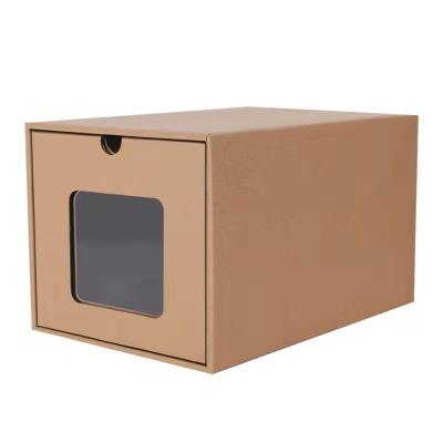 China Recyclable Thickened Practical Cowhide Corrugated Paper Transparent Corrugated Men's and Women's Multiple Specifications Shoe Box for sale