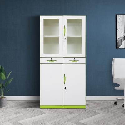 China Foldable cheap steel furniture 2 door metal school filing locker with middon drawer for sale