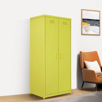 China Knock Down China Factory Price Metal Clothes Cabinet 2 Door Wardrobe With Mirror Closet Designs Steel Bedrooms for sale