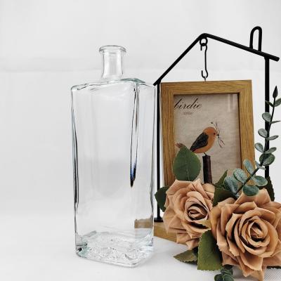 China Clear Cuboid Crystal Agave Glass Bottle with Cork Cap 500ML 750ML 1000ML Hot Style for sale