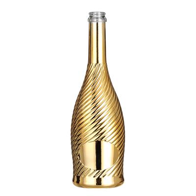 China Ultravioleta manuseio da superfície garrafa de licor de luxo 750 ml garrafa de champanhe em vidro gelado dourado à venda