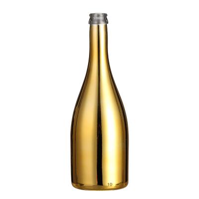 China Cuerpo de vidrio Diseño personalizado 700ml 750ml Extra Flint Botella de champán de oro metálico con corcho en venta