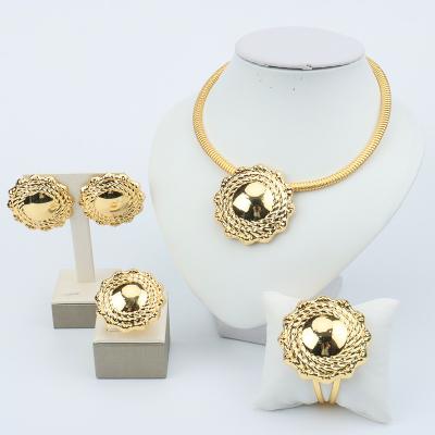 China New Factory Same Good Quality Luxury Bridal 24K Jewelry Sets For Women Factory Fashion 18K Fine Gold Plated Necklace Earring Set for sale