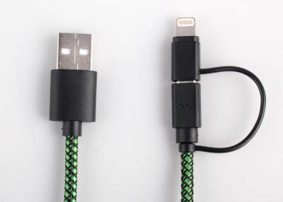 China 2 in 1 Nylon Braided Multifunction USB Cable in Green with Metal Jacket for sale