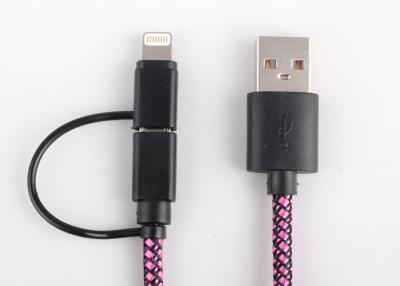 China Pink Multifunction Micro USB to USB Cable , Nylon Braided Charging Cord for sale