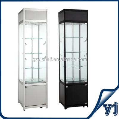 China Display Products Tower Rotating Glass Showcase Titanium Glass Display Case for sale