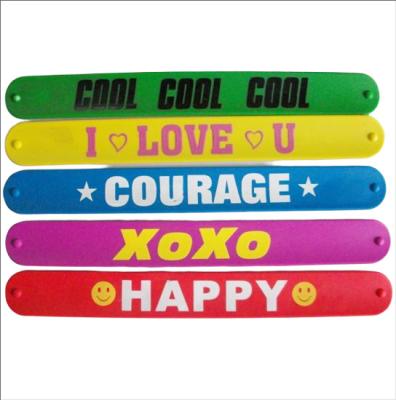 China Durable Hot Sales Printed Logo Coloring Silicone Slap Bracelets Fashion Kids Gifts for sale