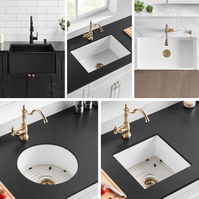 China Without Faucet Italian-designed Solid Fireclay Farmhouse Clay Bowl Hotel Bathroom Solid Sink Black White Polished Single Kitchen Sink for sale