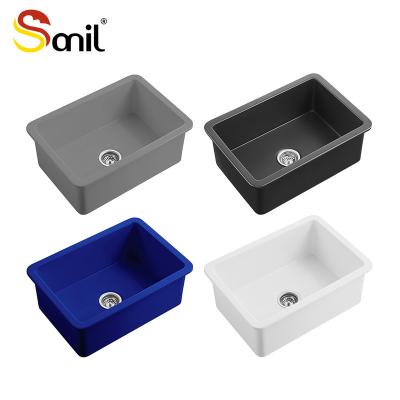 China Household White Square Flushbonading Fireclay Sink Modern Kitchen Sink for sale