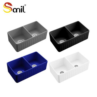 China Modern White Square Sink Cabinet Kitchen Fireclay Semi Embedded Sink for sale