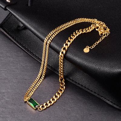 China New CLASSIC Green Cuban CZ Chain Stainless Steel Necklace Bracelets For Women for sale