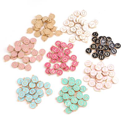 China 26pcs/set Alloy Letter Double Sided Flat Round Letter Charms Enamel Charms Alphabet Initial Letter Pendants For DIY Jewelry Making for sale