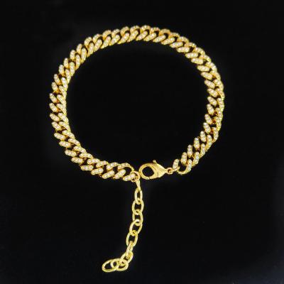 China Trendy Cuban Link Bracelet Gold Iced Out Adjustable Bling Chain Anklets Bracelets Jewelry for sale