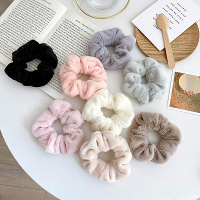 China Warm Soft Elastic Hair Band Ponytail Holder Girls Women Hair Band Elastic Plush Scrunchies Fabric Winter Hair Scrunchies for sale