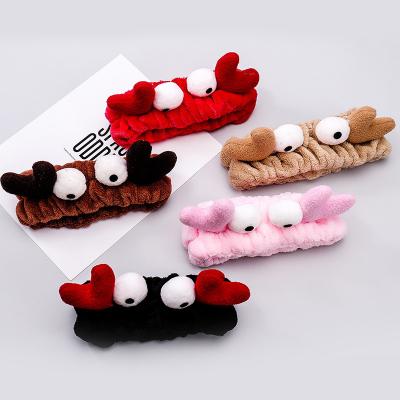 China New Plush Coral Fleece Horn Big Eye Wash Face Headbands For Women Girls Headbands Headwear Hair Bands Turban Hair Accessories for sale