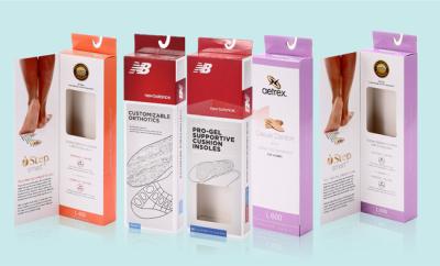 Китай CMYK Colors Custom Brand Printed Paper Box Packaging PVC Window for Shoes Pad Display продается