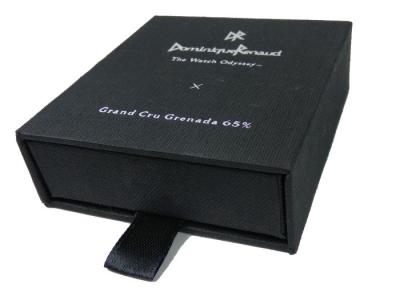 中国 Drawer Shape Black Color Paper Material Cardboard Box with Satin Handle for One Piece Chocolate Packing 販売のため