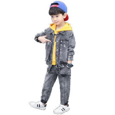 China Color Fade Proof New Products Boys Clothing Sets Hollow Out Jacket Jeans Denim Kids Clothing Two Piece Set for sale