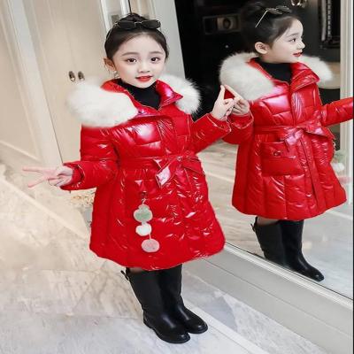 China Anti-wrinkle Fashion Slim Kids Winter Long Outwear Girls Cotton Padded Red Snow Coat NO--shiny wash for sale