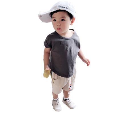 China Preppy Style Short Sleeve Cotton Boy Summer Kids T-shirt Suit Pullover Main 2 Piece Set For Kids for sale