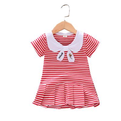 China Anti-wrinkle 80cm-120cm cheap price short sleeve striped print girls dress for summer for sale