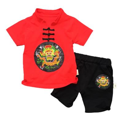 China Formal China Style Tang Suit Red Short Sleeve Retro Baby Kids Clothing Summer Two Piece Set for sale