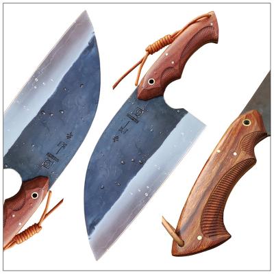 China 7.5 Inch Durable Kitchen Chef Knife 3-Layer Composite Steel Hand Forged Outdoor Butcher Knife for sale