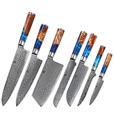 China Fangzuo Viable Set Professional Japanese Chef Knife Set Kitchen 7 67 Layer Damascus Steel Kitchen Knives Knife Set With Resin Handle for sale